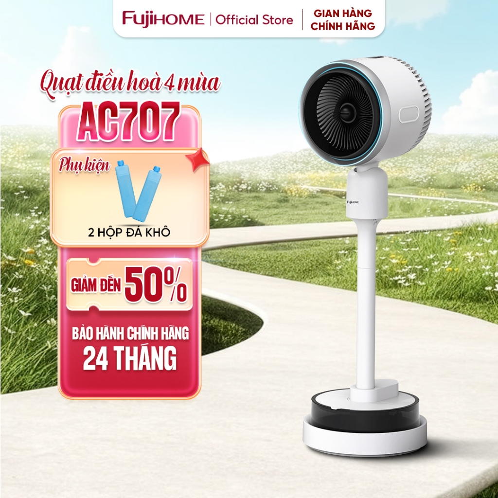 Quạt điều hòa 4 mùa thông minh Fujihome AC707, quạt mát đối lưu, sưởi ấm, phun sương tạo ẩm lọc khôn
