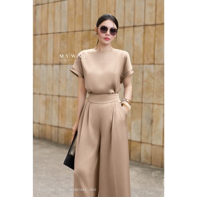 Set Sơ Mi Ngắn Tay Quần Dại Nữ MY WAY Lụa Óng Cao Cấp 1MAB01964 - 1MQB01965