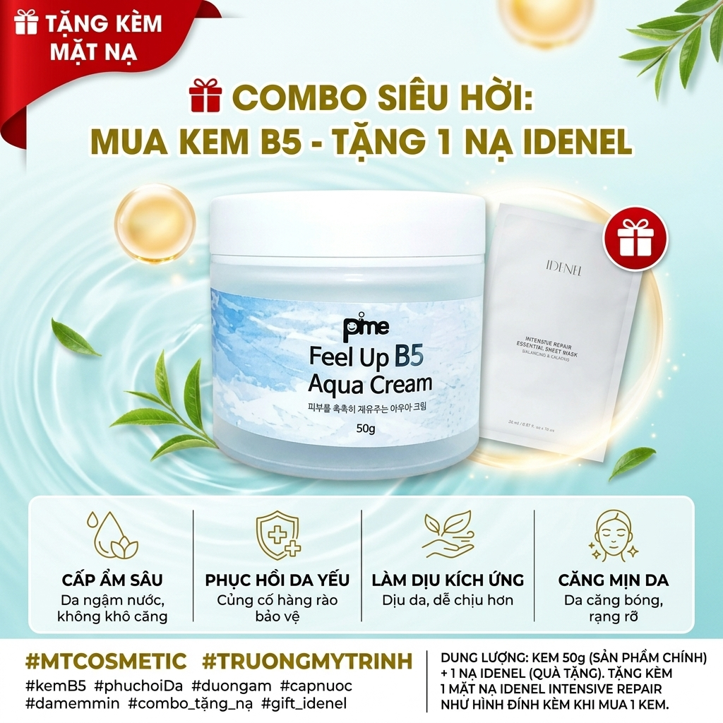 Kem dưỡng B5 Pime Feel Up B5 Aqua Cream 50gr – Kem dưỡng B5 phục hồi da, cấp ẩm sâu, giúp da căng mị