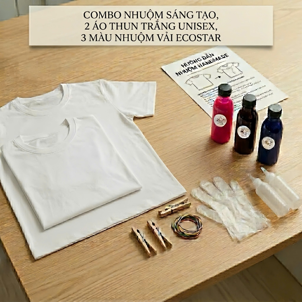 Combo Nhuộm Áo Tie Dye Ecostar cho gia đình, Couple, Set DIY sáng tạo áo thun handmade tại nhà với m