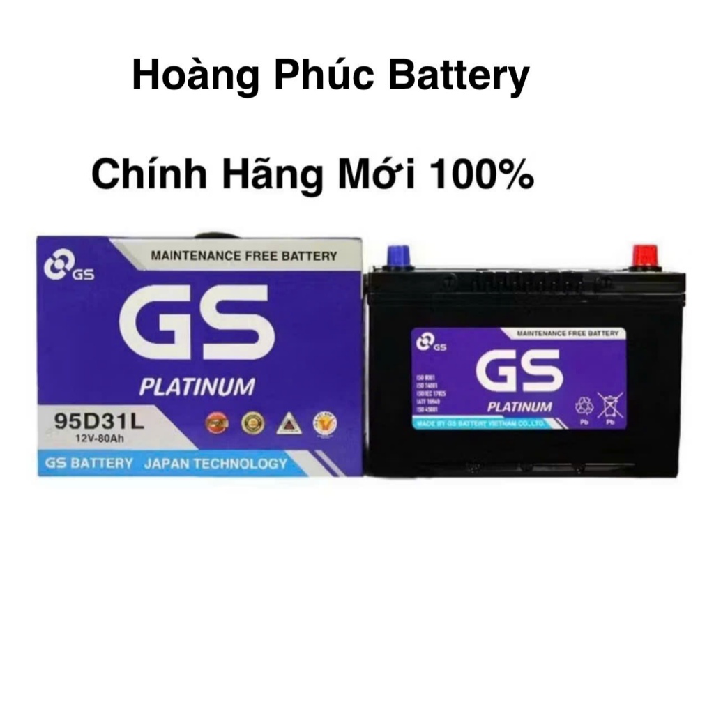 Bình ắc quy 12v miễn bảo dưỡng GS MF 95D31L (12V-80ah) cho xe ô tô