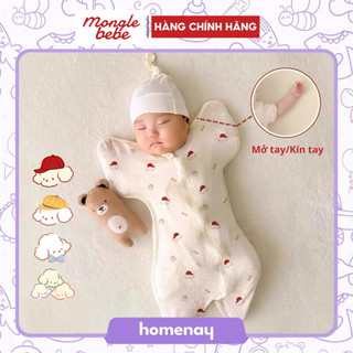 [2 Tặng 1] Nhộng Chũn Kín Tay Mở Tay Eyelet Airmesh Thoáng Mịn Mongle Bebe Hàn Quốc Cho Bé Ngủ Ngon