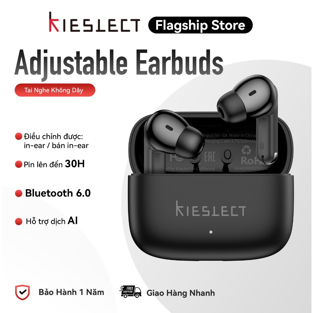 Tai Nghe Không Dây Kieslect Adjustable| Chống Ồn Chủ Động | Thời Gian Sử Dụng Tới 30H | BT 6.0 độ trễ thấp | Dich AI | BigBuy360 - bigbuy360.vn