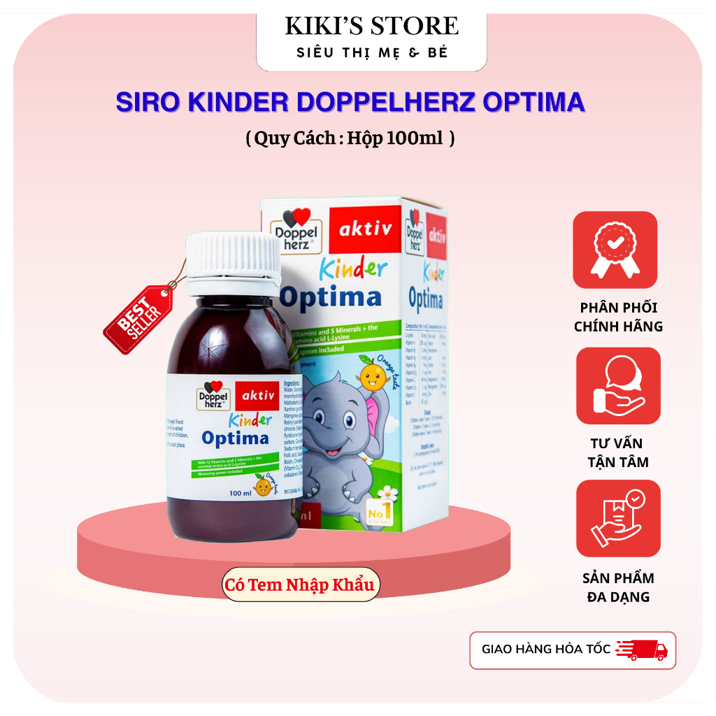 Siro bổ sung vitamin cho bé Doppelherz Kinder Optima hỗ trợ giúp bé ăn ngon, cải thiện tầm vóc
