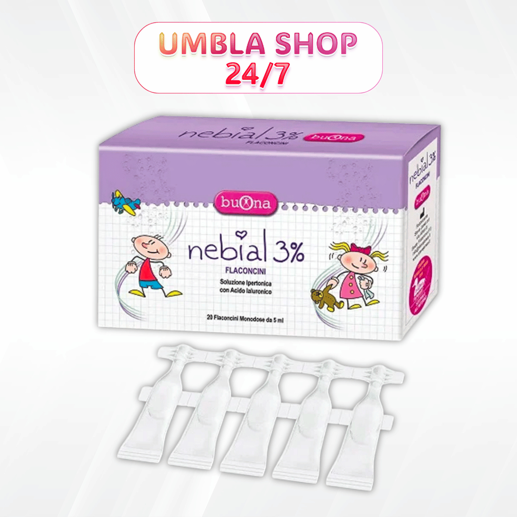 Buona Nebial 3% KIT (20 Ống Nebial 3% 5ml) - Bộ Rửa Mũi, Xịt Xông Vệ Sinh Khoang Mũi Toàn Diện