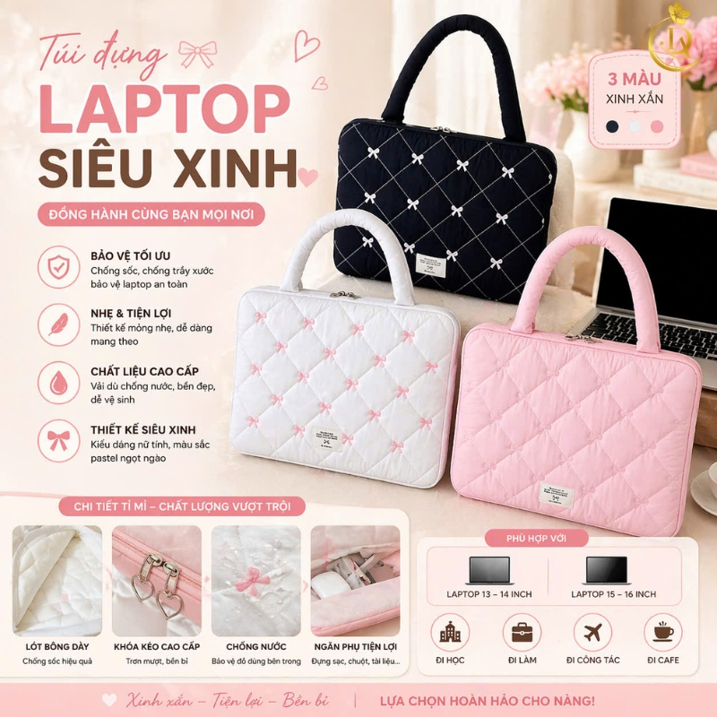 Túi máy tính xách tay chống sốc Túi đựng laptop INS Bow Hàn Quốc phong cách 13-14inch 15-15.6inch DA_SHOPP