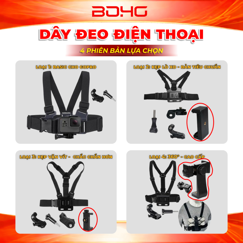 Dây đeo ngực GoPro 4 phiên bản, giá đỡ POV quay video rảnh tay, điện thoại 360 độ