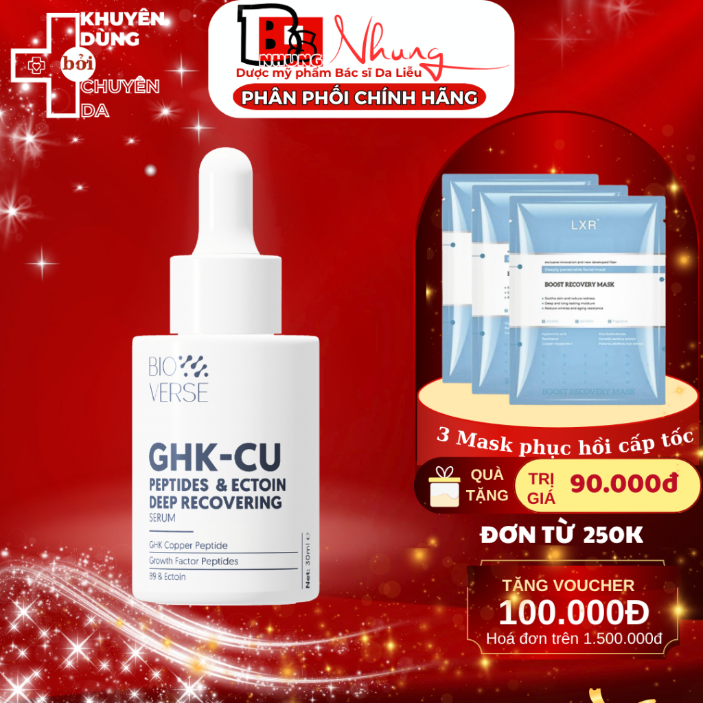 Serum Đồng Peptides Bioverse Tăng Sừng Khỏe GHK-Cu Peptides & Ectoin Deep Recovering 30ml