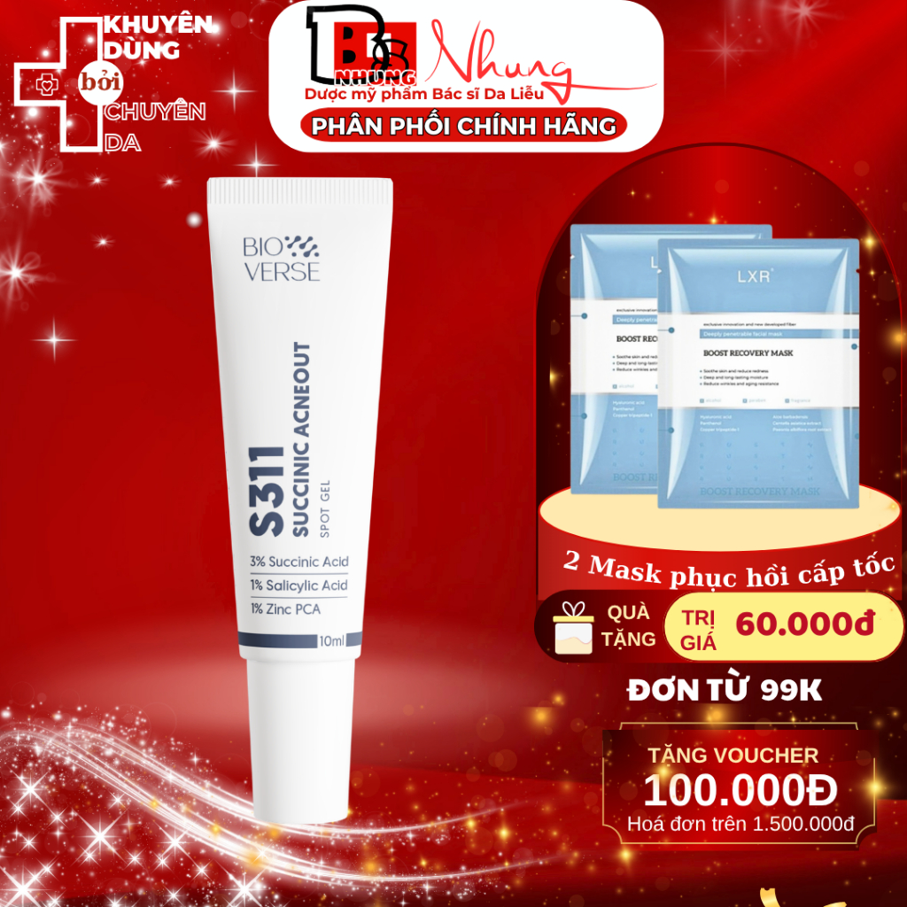 Gel chấm mụn Bioverse 3% Succinic acid + 1% Salicylic Acid hỗ trợ giảm khuẩn và se còi mụn S311 Succ
