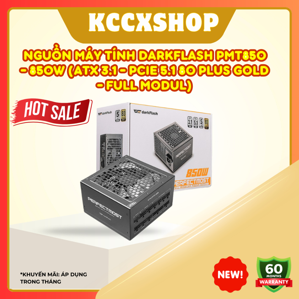 Nguồn Máy Tính Darkflash PMT850 - 850w (ATX 3.1 - PCIe 5.1 80 Plus Gold - Full Modul) Chính hãng, bề