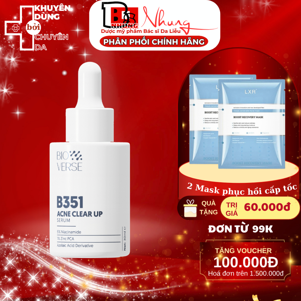Tinh Chất Niacinamide 5% + Zinc 1% Bioverse Hỗ Trợ Mụn B351 Acne Clear Up Serum 5ml-30ml