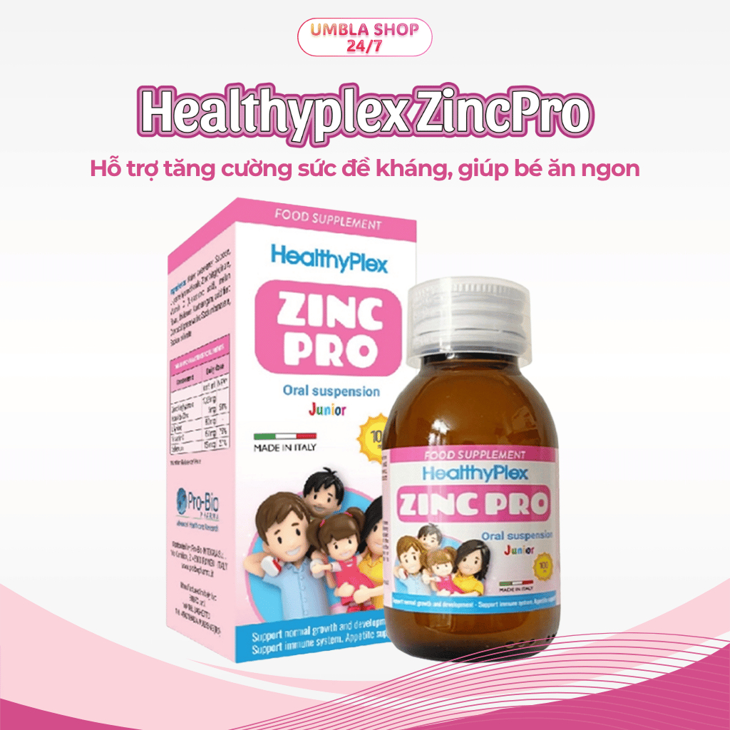 HEALTHYPLEX ZINC PRO (hộp 100 ml) Bổ sung Kẽm,Vitamin C,L-Lysine,Selenium cho trẻ, Hỗ trợ tăng cường