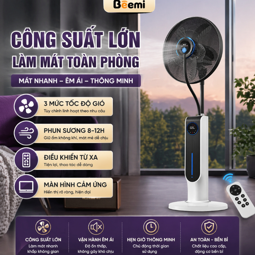 Quạt Điều Hòa Phun Sương Dung Tích 2000ml, Quạt Hơi Nước Mát Dịu Tạo Ion Âm Kháng Khuẩn | BigBuy360 - bigbuy360.vn