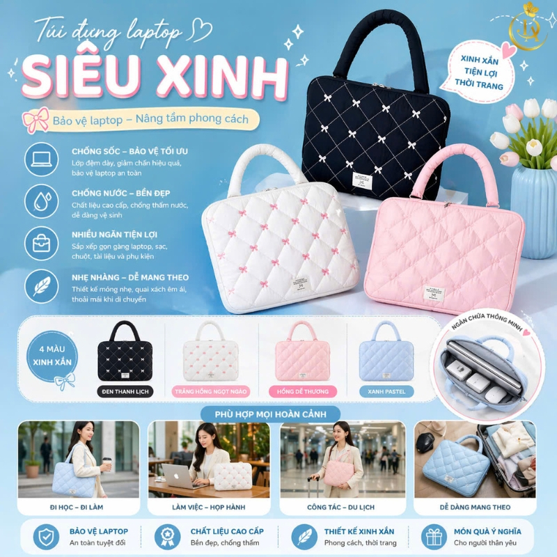 Túi máy tính xách tay chống sốc Túi đựng laptop INS Bow Hàn Quốc phong cách 13-14inch 15-15.6inch DA_MART