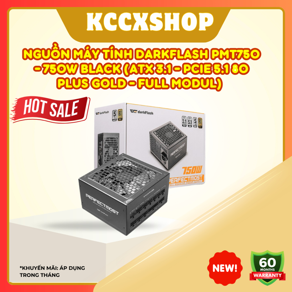 Nguồn Máy Tính Darkflash PMT750 - 750w Black (ATX 3.1 - PCIe 5.1 80 Plus Gold - Full Modul) chính hã