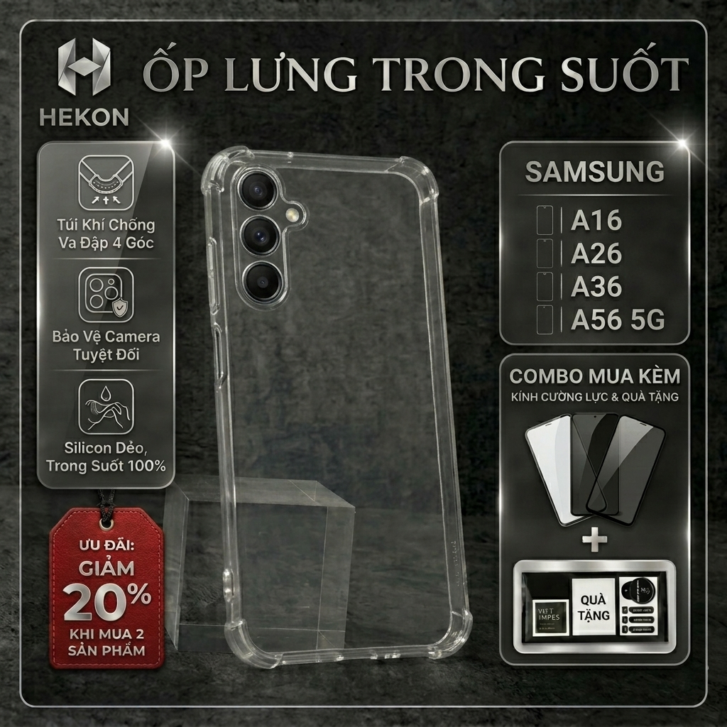 Ốp lưng Samsung A16, A26, A36, A56 5G Henkon trơn trong suốt | Ốp điện thoại SS galaxy dẻo bảo vệ ca