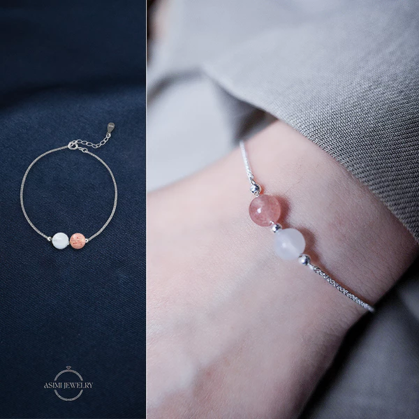 Lắc tay bạc Ý Đôi Đá Năng Lượng Duo Gem Soul LT55 - đeo trên mẫu