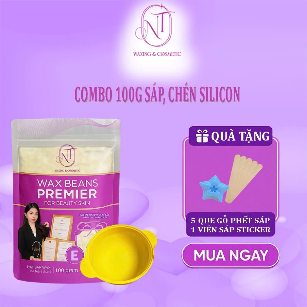 Combo Sáp Wax Lông Premier nhập khẩu siêu bám lông, chén nấu sáp NT WAXING