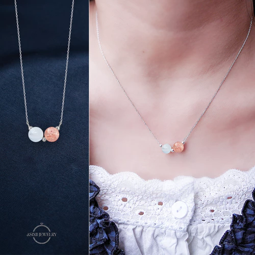 Dây chuyền bạc Ý Đôi Đá Năng Lượng Duo Gems Soul DC75 - đeo trên mẫu
