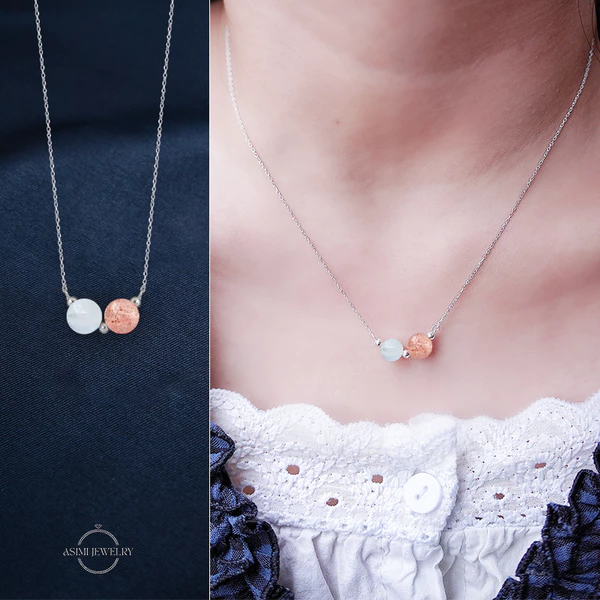 Dây chuyền bạc Ý Đôi Đá Năng Lượng Duo Gems Soul DC75 - đeo trên mẫu