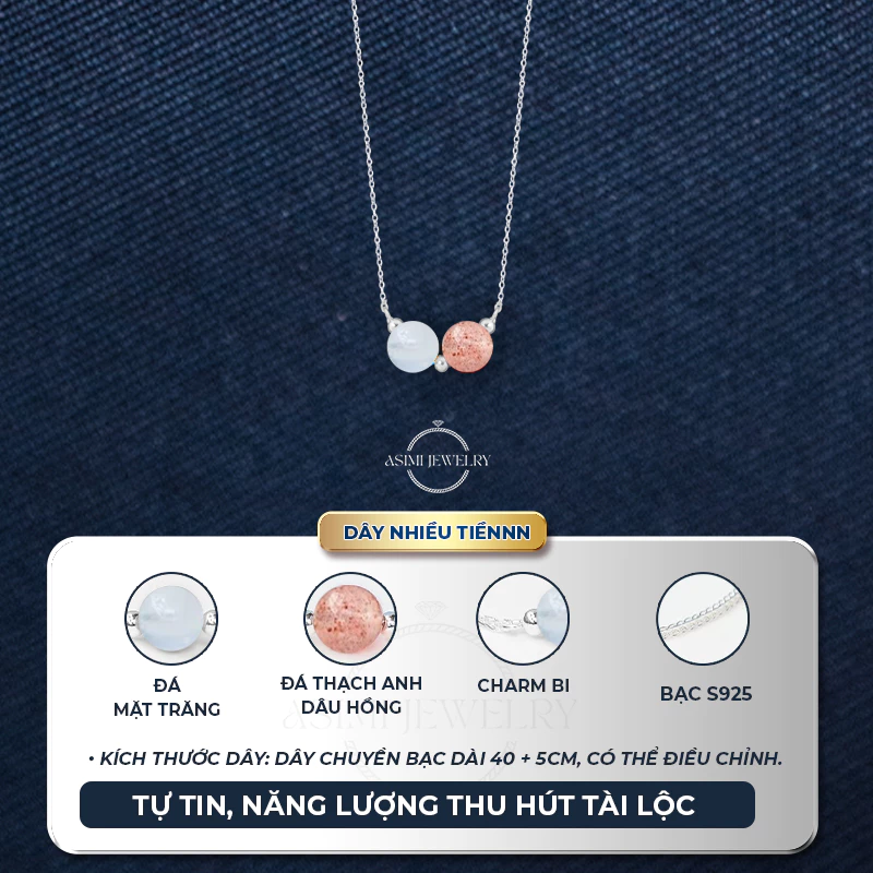 Dây chuyền bạc Ý Đôi Đá Năng Lượng Duo Gems Soul DC75 3