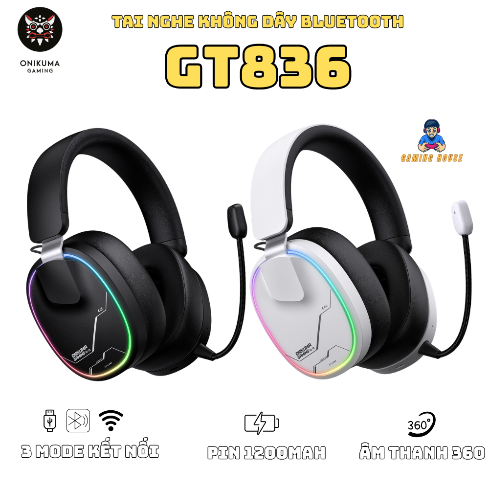 Tai nghe Gaming không dây Onikuma GT836 - 3 Mode - Pin 1200mah - Mic đàm thoại - Âm thanh 360 Turnn sẵn | BigBuy360 - bigbuy360.vn