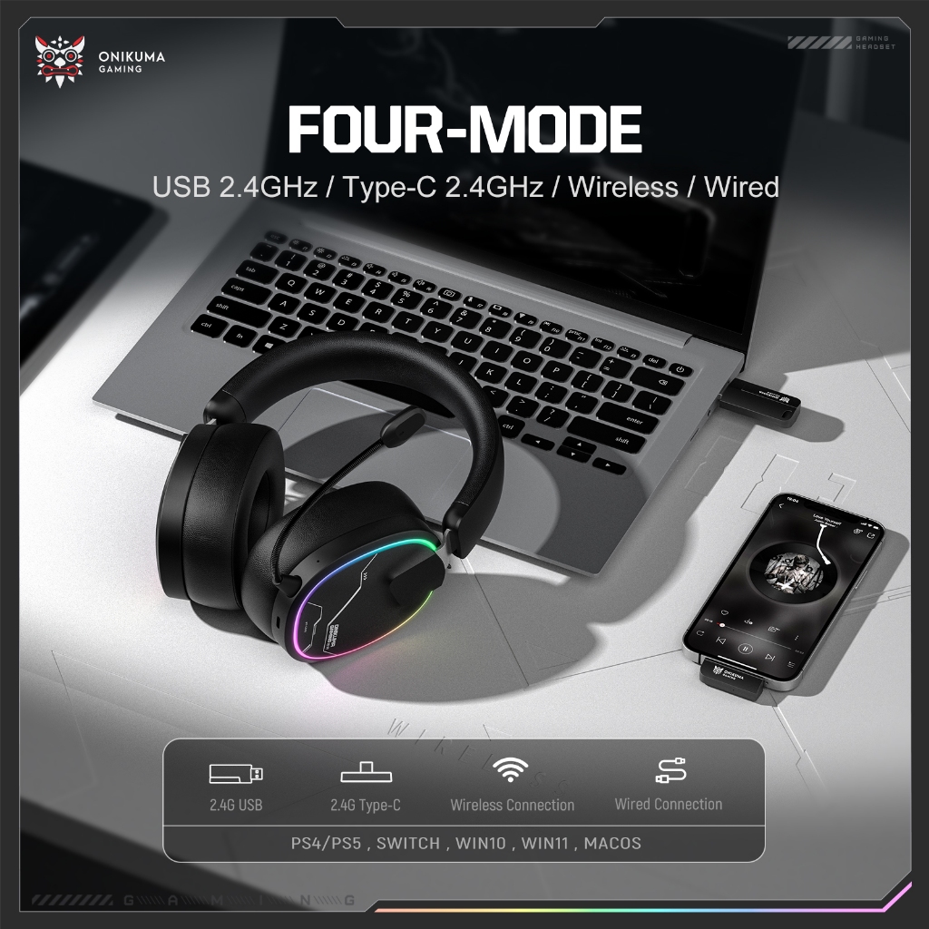 Tai nghe Gaming không dây Onikuma GT836 - 3 Mode - Pin 1200mah - Mic đàm thoại - Âm thanh 360 Turnn sẵn | BigBuy360 - bigbuy360.vn