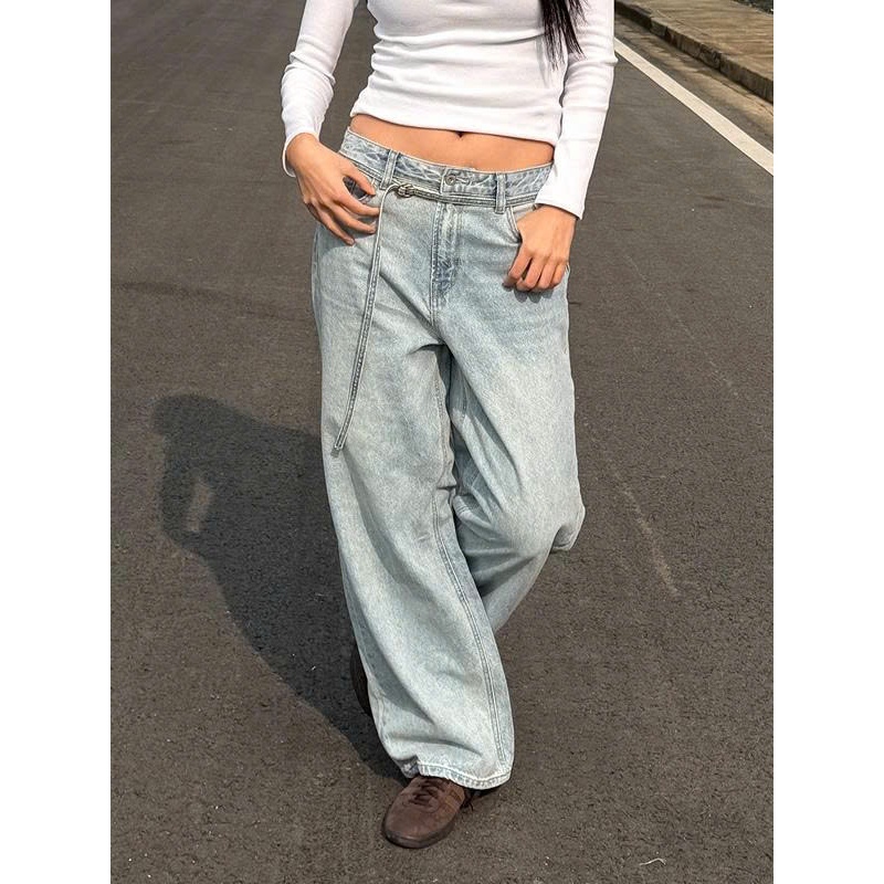 WHOAU Quần jeans ống rộng wash vintage - TJG2313F