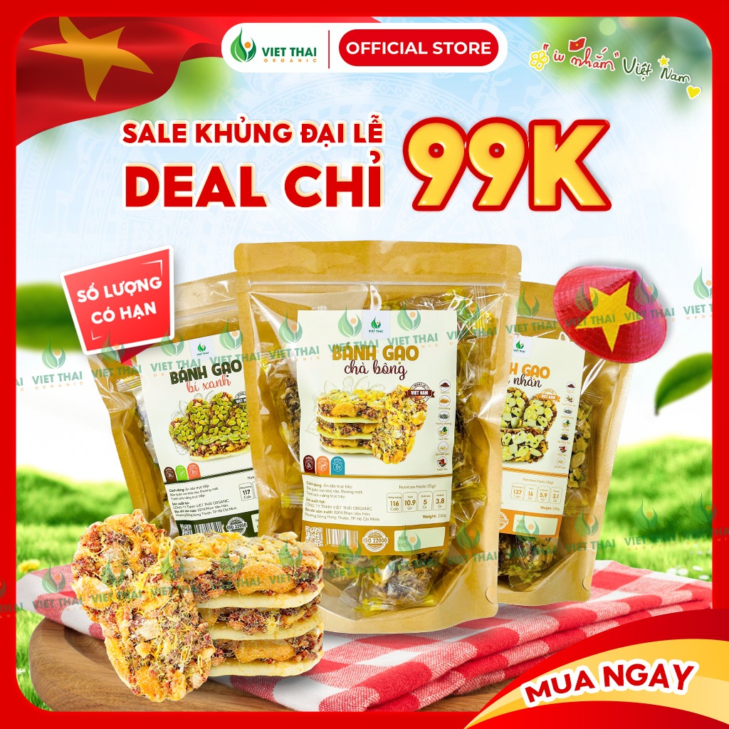 [DEAL SỐC 99K] Bánh Gạo Lứt Mix Hạt Siêu Chà Bông Bí Xanh Hạnh Nhân - Thanh Dinh Dưỡng Ăn Vặt Ít Cal