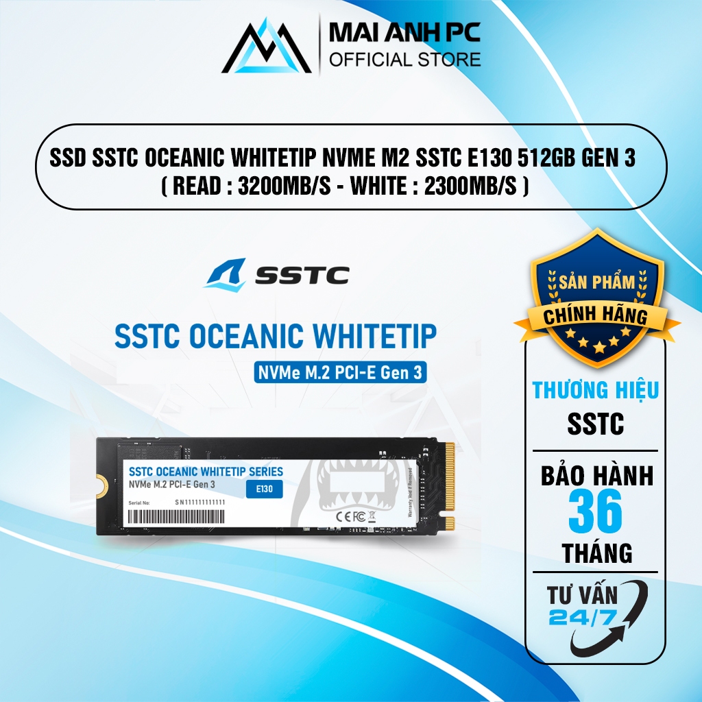 SSD SSTC Oceanic Whitetip NVMe M2 SSTC E130 512GB GEN 3 ( Read : 3200MB/s - White : 2300MB/s )