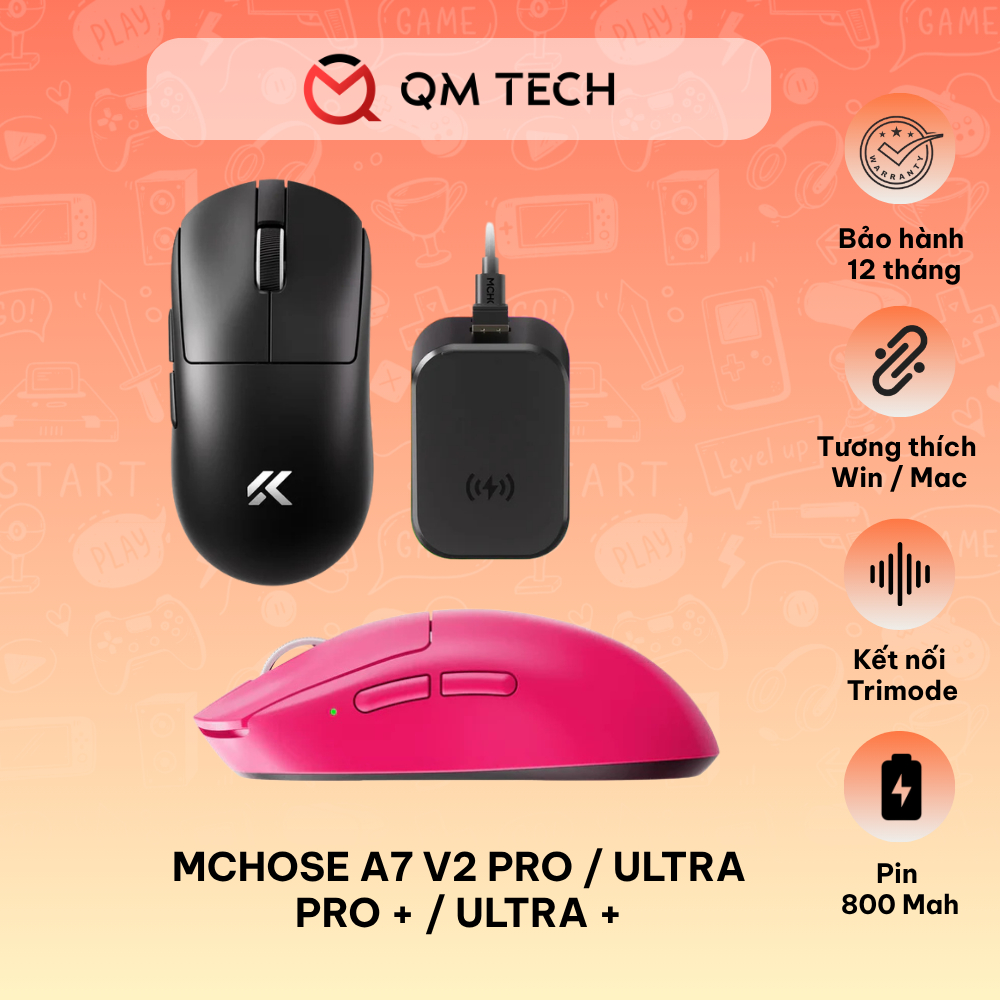 Chuột gaming hiệu năng cao có đế sạc không dây Mchose A7 v2 Pro / Ultra / Pro+ / Ultra+ | QMTECH STO