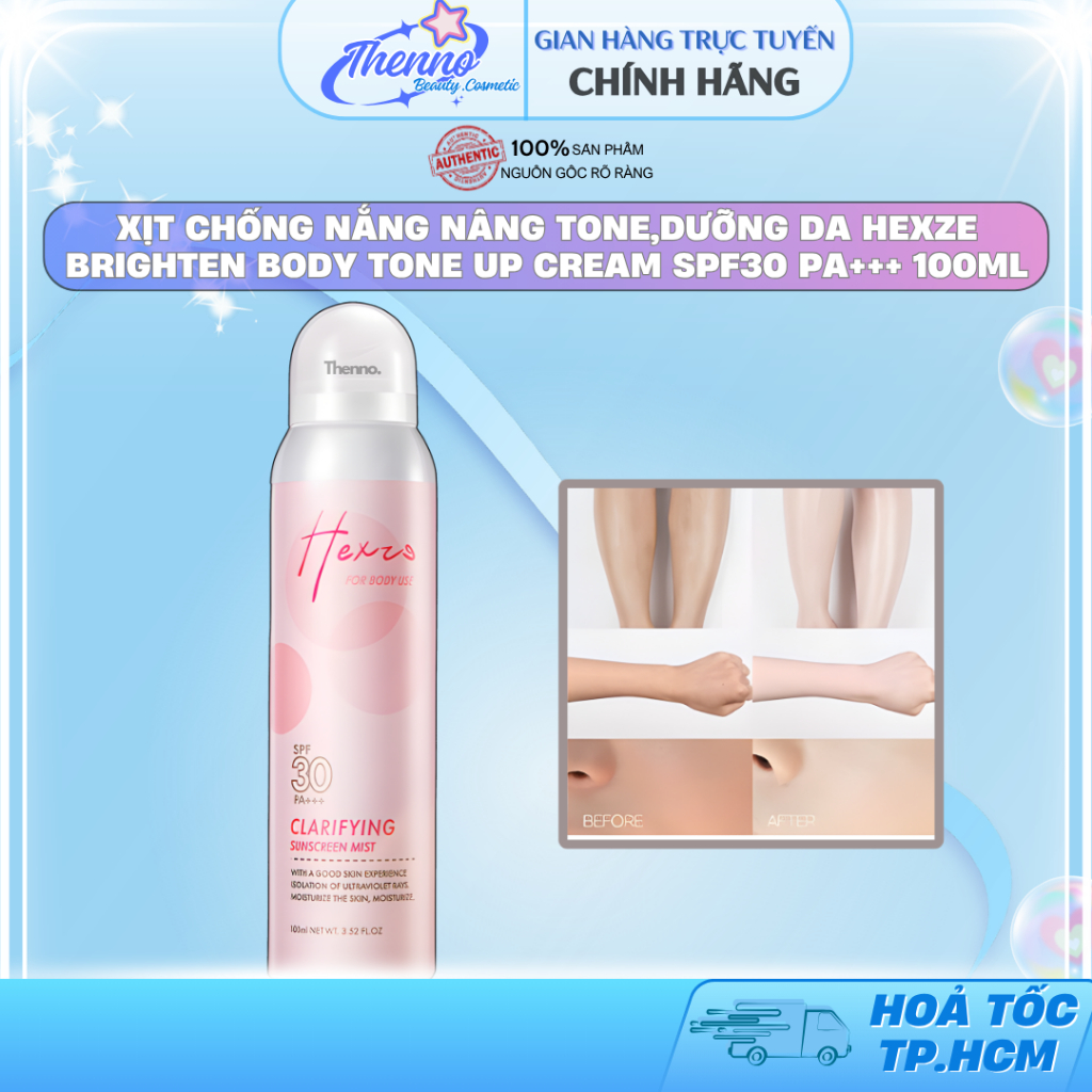 Xịt Chống Nắng Nâng Tone,Dưỡng Da Hexze Brighten Body Tone Up Cream SPF30 PA+++ 100ml