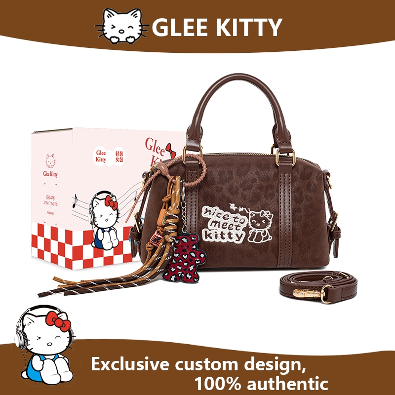 Glee Kitty Túi Boston họa tiết da báo cổ điển Túi đeo chéo nữ Túi đi làm dễ thương cho sinh viên