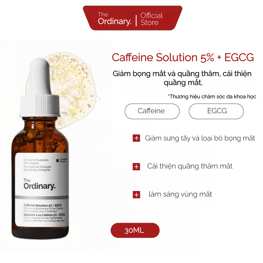 The Ordinary caffeine giảm bọng mắt và quầng thâm vùng mắt Caffeine Solution 5% + EGCG 30ML