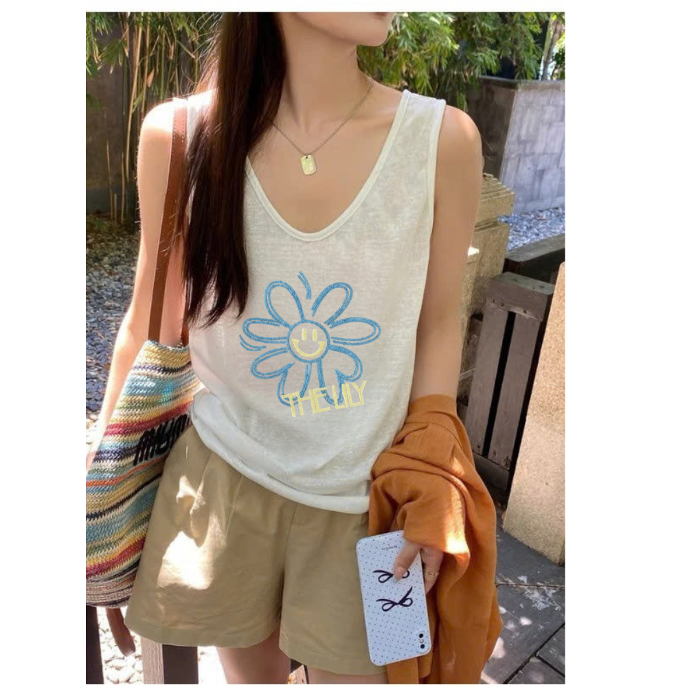 Áo Ba Lỗ nữ form rộng in hình menina_studio, Áó ba lỗ nữ dáng rộng mùa hè vải XƯỢC COTTON 100%