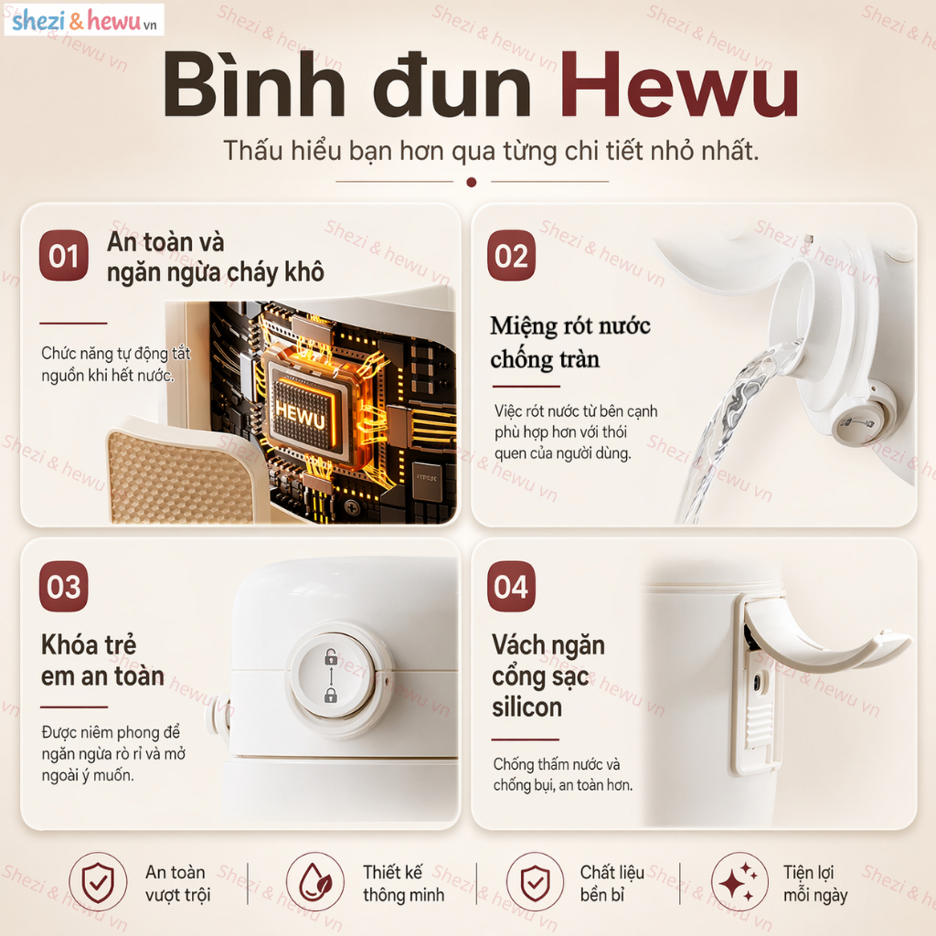 SHEZI & HEWU thế hệ mới 2025 — ấm đun nước điện đầu tiên có thể đun nóng đến 100°C ở cả hai chế độ. | BigBuy360 - bigbuy360.vn