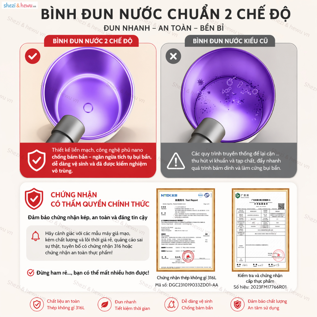 SHEZI & HEWU thế hệ mới 2025 — ấm đun nước điện đầu tiên có thể đun nóng đến 100°C ở cả hai chế độ. | BigBuy360 - bigbuy360.vn