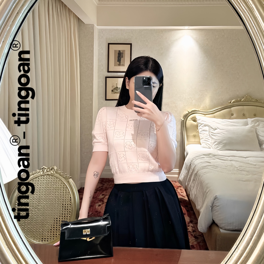 TINGOAN® x KOL - Áo len crop lửng in vân hoa FLOWER TOP | BigBuy360 - bigbuy360.vn