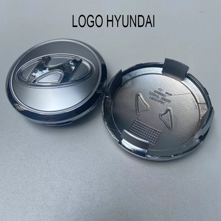 Logo, chụp mâm Hyundai, logo thay thế mâm xe ô tô, kích thước 65mm, màu bạc.