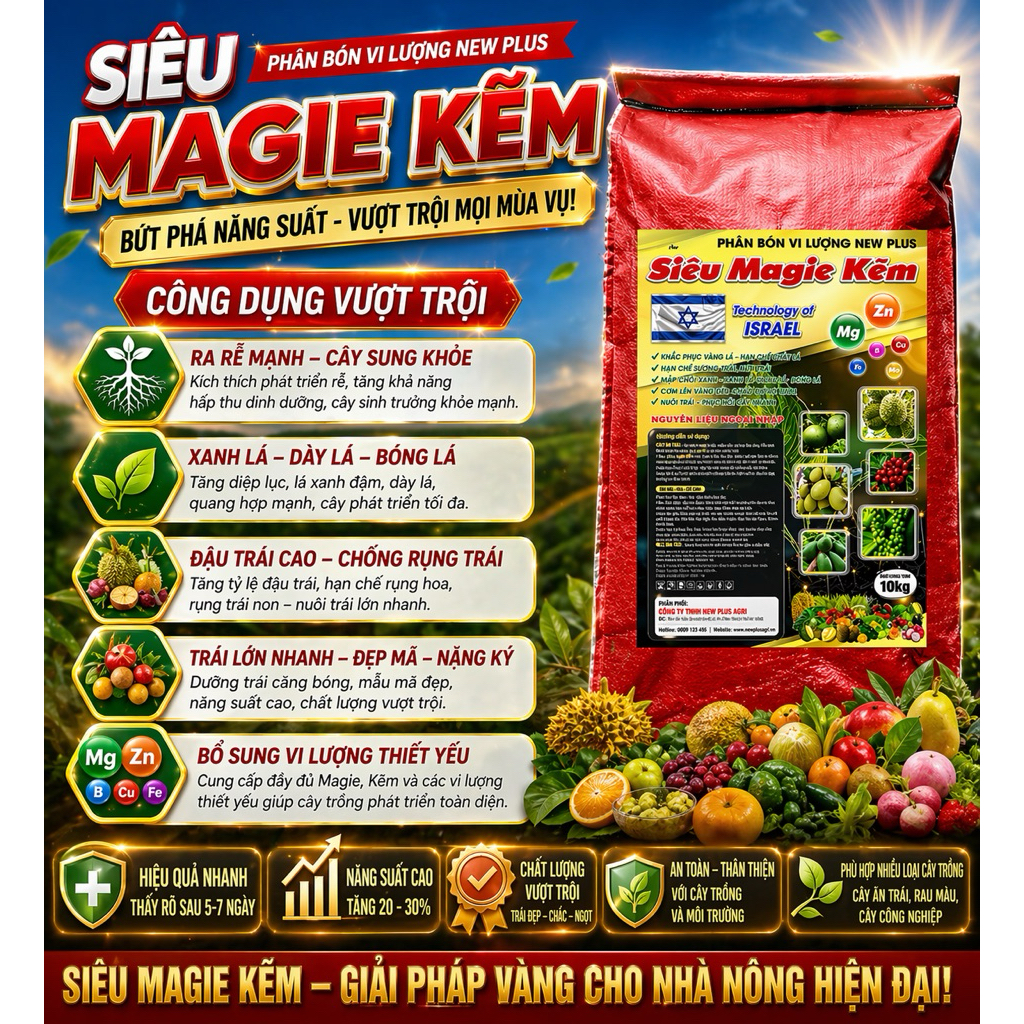 SIÊU MAGIE KẼM BAO 10kg  PHỤC HỒI CHUYÊN SÂU CÂY XANH LÁ TỐT TRÁI