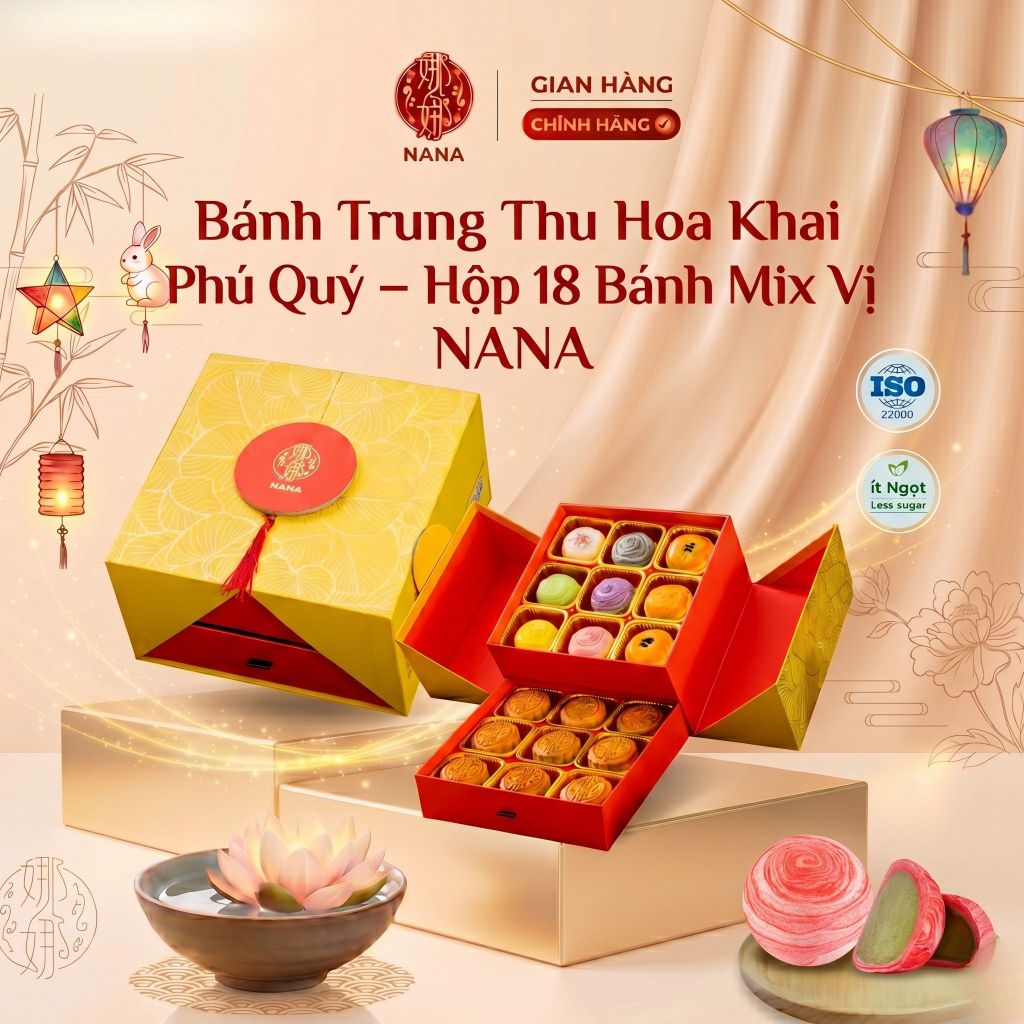 BÁNH TRUNG THU HOA KHAI PHÚ QUÝ – HỘP 18 BÁNH MIX VỊ