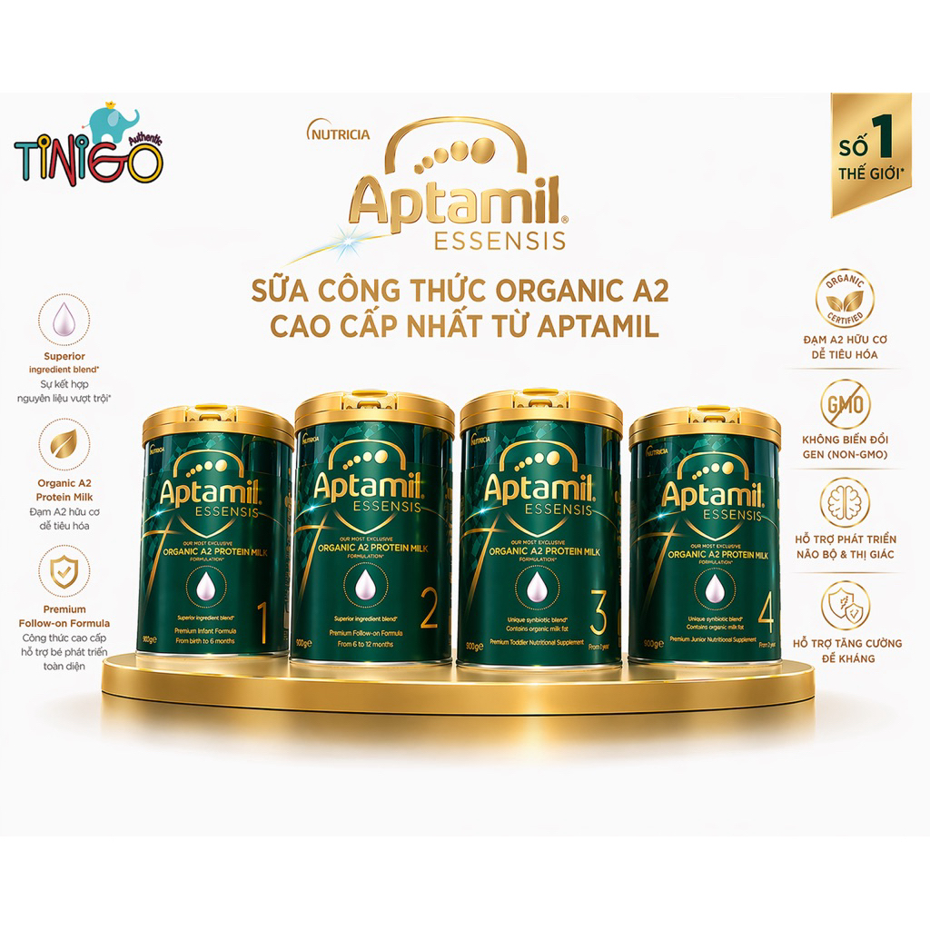 Sữa Aptamil Essensis Xanh lá Organic hữu cơ Úc 900gr đủ số 1,2,3,4