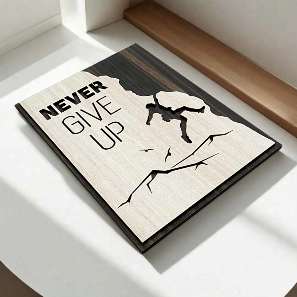 Tranh slogan tiếng anh “Never Give Up” Treo Tường Decor Không gian