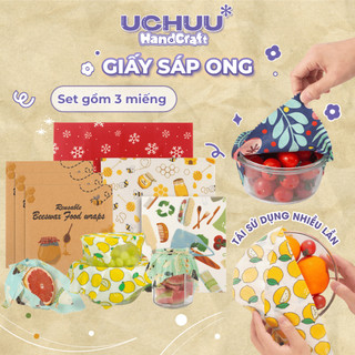 Set Giấy Sáp Ong UCHUU HANDCRAFT Màng Bọc Thực Phẩm, Bảo Quản Đồ Ăn, Tái Sử Dụng Nhiều Lần