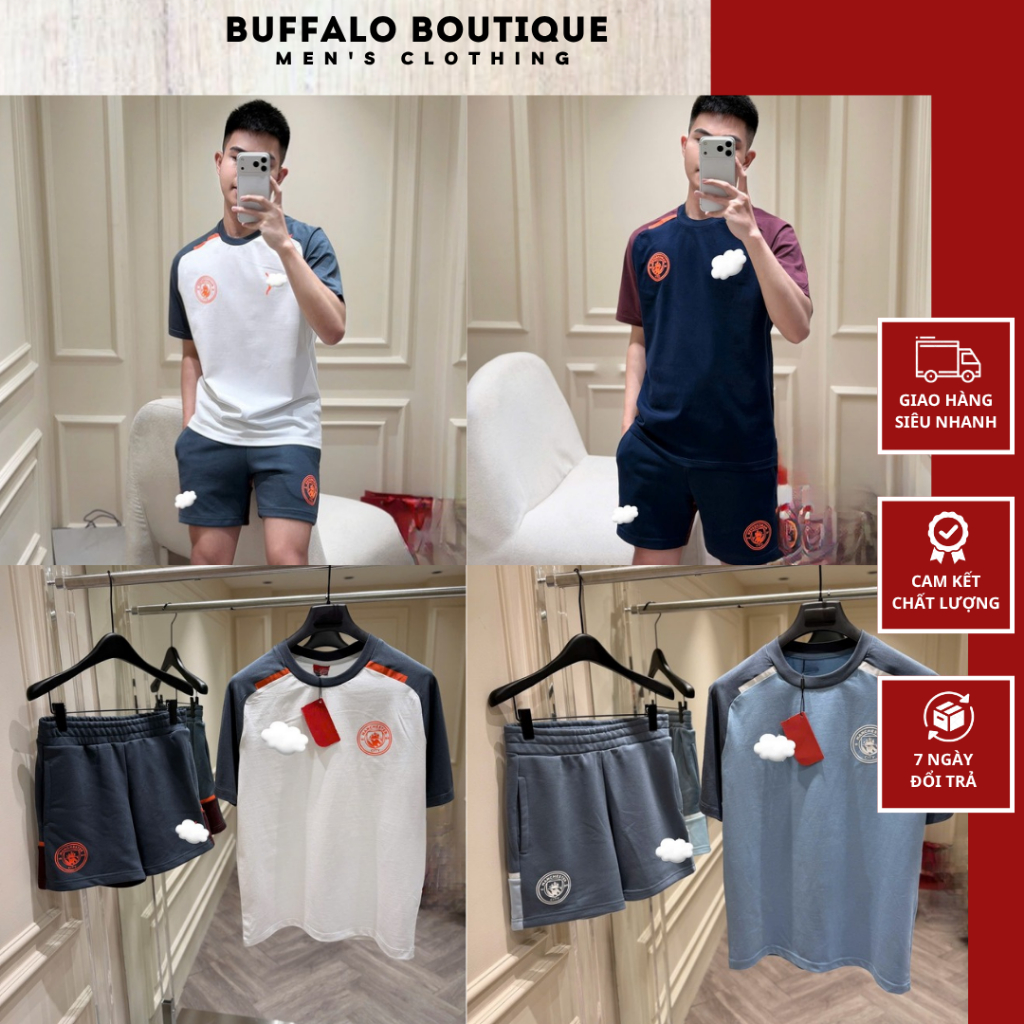 Bộ Quần Áo Nam Mùa Hè Man City V3 Phối Màu Siêu Đẹp - Bộ Cộc Hè Nam Nữ Man City Chất Cotton Cao Cấp