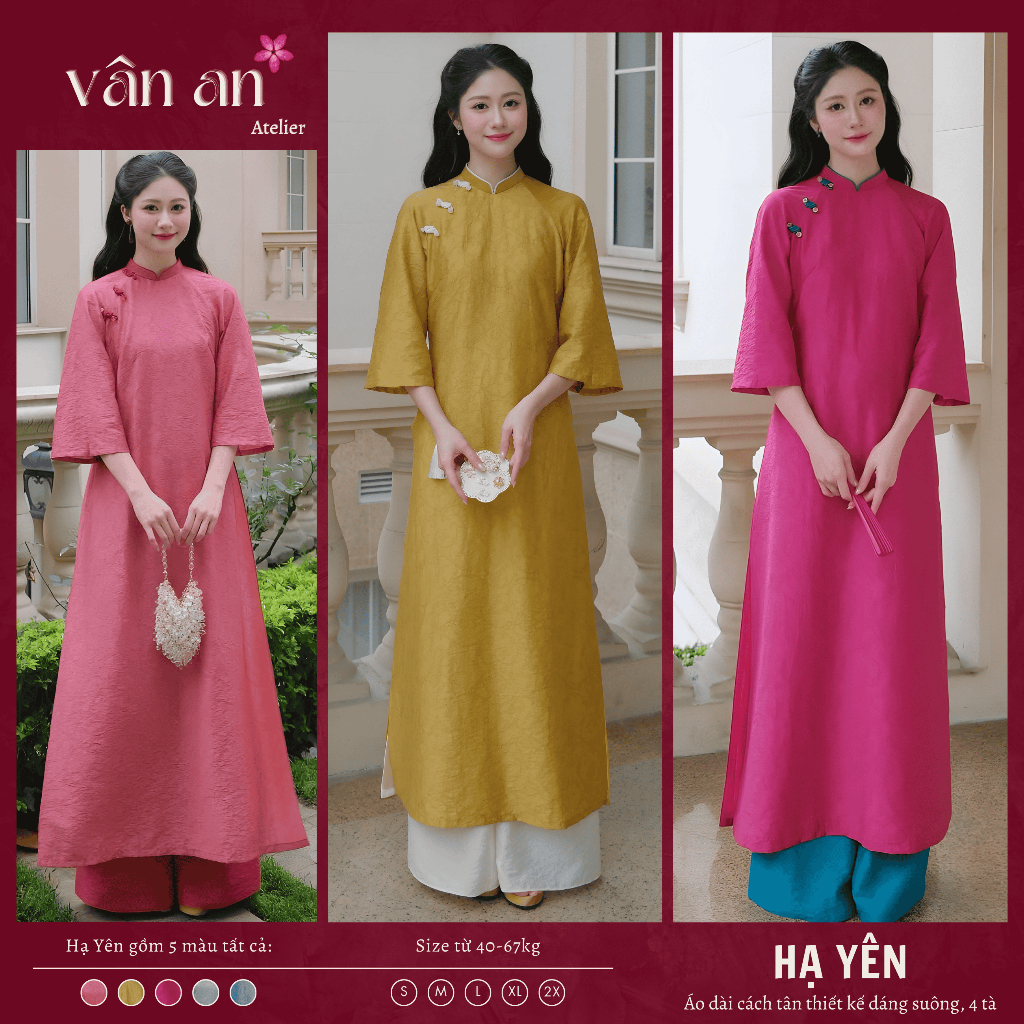 [SẴN HÀNG] Áo Dài HẠ YÊN - Dáng Suông, Đính Cúc Trên Vai Áo - Chất Liệu Tơ Tencel In Họa Tiết Phù Hợ