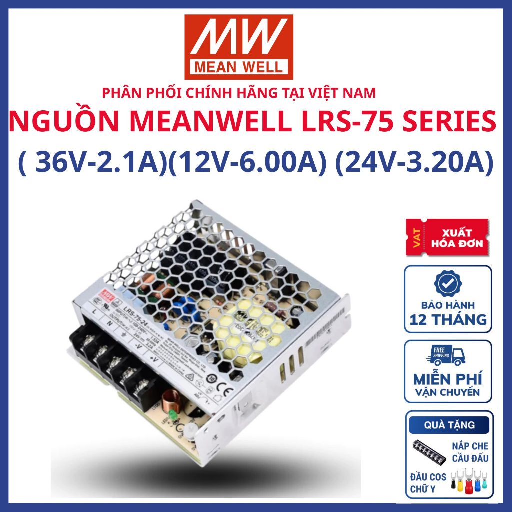 Bộ nguồn Meanwell LRS-75-12, LRS-75-24, LRS-75-36, nguồn tổ ong Meanwell 12V 24V 36V