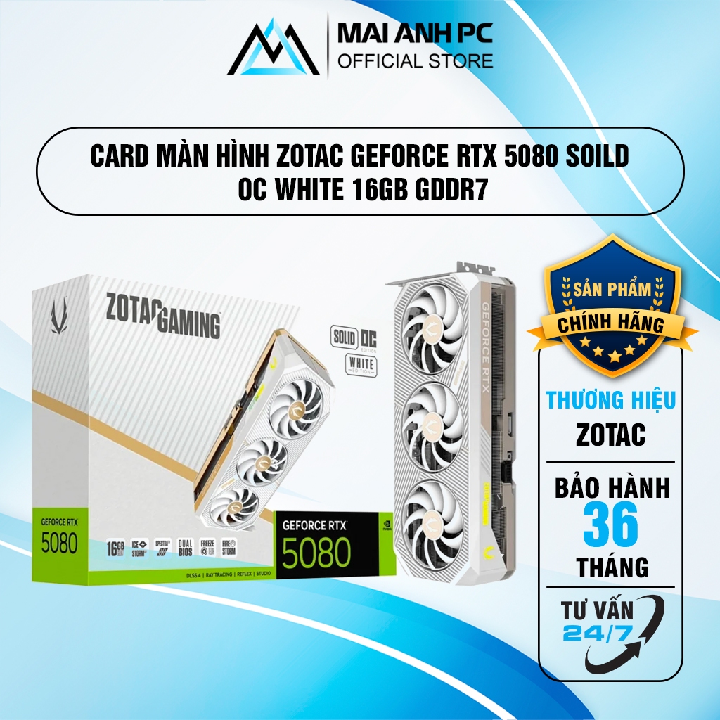 Card màn hình Zotac GeForce RTX 5080 Soild OC White 16GB GDDR7