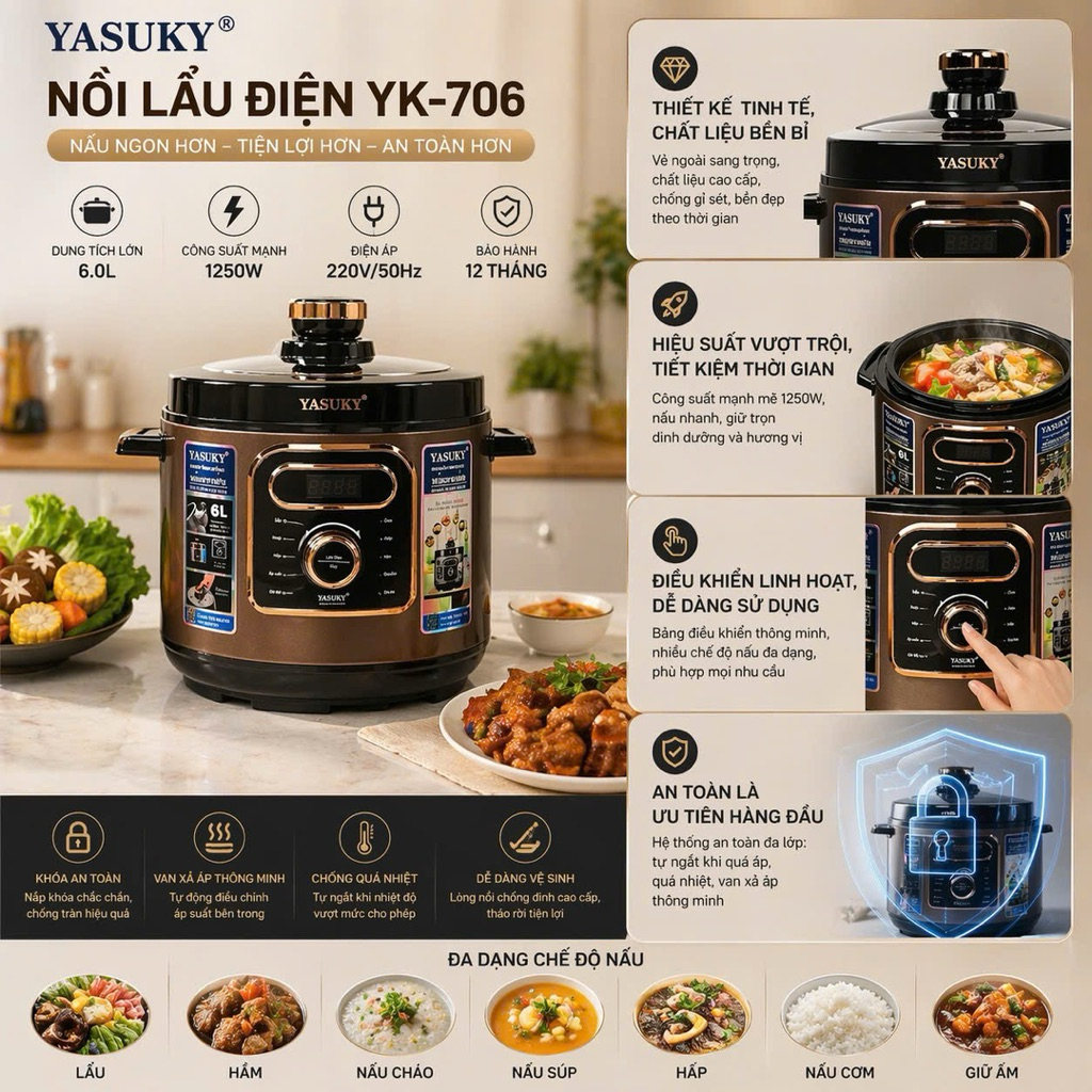 Nồi áp suất Yasuky YK-660 bảo hành 12 tháng 6l