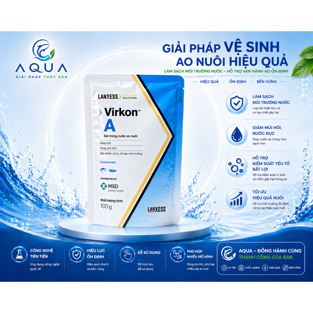 Virkon A 100g – Sát Trùng Ao Nuôi Tôm Cá, Xử Lý Nước, Diệt Khuẩn, Giảm Khí Độc, Ổn Định Môi Trường